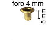 legatoria Occhiello unificato ottone, altezza 5mm (OU) per fori diametro 4mm. Testa diametro 6mm, spessore materiale: 0,3mm eug122