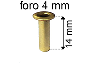 legatoria Occhiello unificato ottone, altezza 14mm (OU) per fori diametro 4mm. Testa diametro 6mm, spessore materiale: 0,3mm eug132