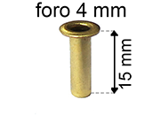 legatoria Occhiello unificato ottone, altezza 15mm (OU) per fori diametro 4mm. Testa diametro 6mm, spessore materiale: 0,3mm eug133