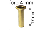 legatoria Occhiello unificato ottone, altezza 17mm (OU) per fori diametro 4mm. Testa diametro 6mm, spessore materiale: 0,3mm eug135