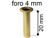 legatoria Occhiello unificato ottone, altezza 20mm (OU) per fori diametro 4mm. Testa diametro 6mm, spessore materiale: 0,3mm eug138