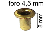 legatoria Occhiello unificato ottone, altezza 8mm (OU) per fori diametro 4,5mm. Testa diametro 6,5mm, spessore materiale: 0,3mm eug146