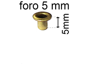 legatoria Occhiello unificato ottone, altezza 5mm (OU) per fori diametro 5mm. Testa diametro 7,5mm, spessore materiale: 0,3mm eug150