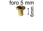 legatoria Occhiello unificato ottone, altezza 6mm (OU) per fori diametro 5mm. Testa diametro 7,5mm, spessore materiale: 0,3mm eug151