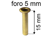 legatoria Occhiello unificato ottone, altezza 15mm (OU) per fori diametro 5mm. Testa diametro 7,5mm, spessore materiale: 0,3mm eug159
