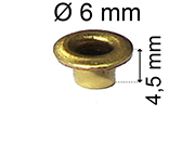 legatoria Occhiello unificato ottone, altezza 4,5mm (OU) per fori diametro 6mm. Testa diametro 8mm, spessore materiale: 0,3mm eug163