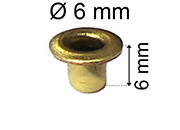 legatoria Occhiello unificato ottone, altezza 6mm (OU) per fori diametro 6mm. Testa diametro 8mm, spessore materiale: 0,3mm eug165