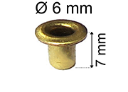 legatoria Occhiello unificato ottone, altezza 7mm (OU) per fori diametro 6mm. Testa diametro 8mm, spessore materiale: 0,3mm eug166