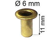 legatoria Occhiello unificato ottone, altezza 11mm (OU) per fori diametro 6mm. Testa diametro 8mm, spessore materiale: 0,3mm eug169