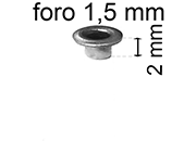 legatoria Occhiello unificato OttoneNICHELATO. altezza 2mm OU NICHELATO per fori diametro 1.5mm. Testa diametro 2,5mm, spessore materiale: 0,2mm eug170