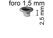 legatoria Occhiello unificato OttoneNICHELATO. altezza 2.5mm OU NICHELATO per fori diametro 1.5mm. Testa diametro 2,5mm, spessore materiale: 0,2mm eug171