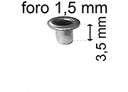 legatoria Occhiello unificato OttoneNICHELATO. altezza 3.5mm OU NICHELATO per fori diametro 1.5mm. Testa diametro 2,5mm, spessore materiale: 0,2mm.
