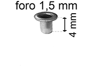 legatoria Occhiello unificato OttoneNICHELATO. altezza 4mm OU NICHELATO per fori diametro 1.5mm. Testa diametro 2,5mm, spessore materiale: 0,2mm eug174