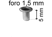 legatoria Occhiello unificato OttoneNICHELATO. altezza 5mm OU NICHELATO per fori diametro 1.5mm. Testa diametro 2,5mm, spessore materiale: 0,2mm eug176