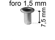 legatoria Occhiello unificato OttoneNICHELATO. altezza 7.5mm OU NICHELATO per fori diametro 1.5mm. Testa diametro 2,5mm, spessore materiale: 0,2mm eug179