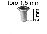 legatoria Occhiello unificato OttoneNICHELATO. altezza 9mm OU NICHELATO per fori diametro 1.5mm. Testa diametro 2,5mm, spessore materiale: 0,2mm eug182