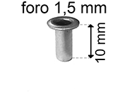 legatoria Occhiello unificato OttoneNICHELATO. altezza 10mm OU NICHELATO per fori diametro 1.5mm. Testa diametro 2,5mm, spessore materiale: 0,2mm eug183
