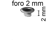 legatoria Occhiello unificato OttoneNICHELATO. altezza 2mm OU NICHELATO per fori diametro 2mm. Testa diametro 3,5mm, spessore materiale: 0,25mm eug184