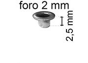 legatoria Occhiello unificato ottoneSTAGNATO, altezza 2,5mm OU STAGNATO per fori diametro 2mm. Testa diametro 3,5mm, spessore materiale: 0,25mm.