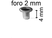 legatoria Occhiello unificato OttoneNICHELATO. altezza 4mm OU NICHELATO per fori diametro 2mm. Testa diametro 3,5mm, spessore materiale: 0,25mm.