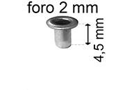 legatoria Occhiello unificato OttoneNICHELATO. altezza 4.5mm OU NICHELATO per fori diametro 2mm. Testa diametro 3,5mm, spessore materiale: 0,25mm eug189