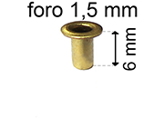 legatoria Occhiello unificato ottone, altezza 7mm (OU) per fori diametro 1.5mm. Testa diametro 2,5mm, spessore materiale: 0,2mm eug20