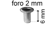 legatoria Occhiello unificato OttoneNICHELATO. altezza 6mm OU NICHELATO per fori diametro 2mm. Testa diametro 3,5mm, spessore materiale: 0,25mm.
