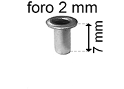 legatoria Occhiello unificato OttoneNICHELATO. altezza 7.5mm OU NICHELATO per fori diametro 2mm. Testa diametro 3,5mm, spessore materiale: 0,25mm.