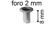 legatoria Occhiello unificato OttoneNICHELATO. altezza 8mm OU NICHELATO per fori diametro 2mm. Testa diametro 3,5mm, spessore materiale: 0,25mm eug193