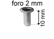 legatoria Occhiello unificato OttoneNICHELATO. altezza 10mm OU NICHELATO per fori diametro 2mm. Testa diametro 3,5mm, spessore materiale: 0,25mm.