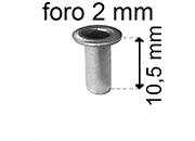 legatoria Occhiello unificato OttoneNICHELATO. altezza 10.5mm OU NICHELATO per fori diametro 2mm. Testa diametro 3,5mm, spessore materiale: 0,25mm eug197