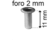 legatoria Occhiello unificato OttoneNICHELATO. altezza 11mm OU NICHELATO per fori diametro 2mm. Testa diametro 3,5mm, spessore materiale: 0,25mm eug198