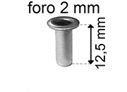 legatoria Occhiello unificato OttoneNICHELATO. altezza 12.5mm OU NICHELATO per fori diametro 2mm. Testa diametro 3,5mm, spessore materiale: 0,25mm.