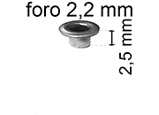 legatoria Occhiello unificato OttoneNICHELATO. altezza 2.5mm OU NICHELATO per fori diametro 2,2mm. Testa diametro 3,7mm, spessore materiale: 0,25mm eug201
