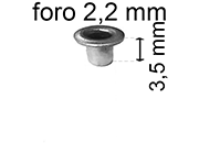 legatoria Occhiello unificato OttoneNICHELATO. altezza 3.5mm OU NICHELATO per fori diametro 2,2mm. Testa diametro 3,7mm, spessore materiale: 0,25mm eug203