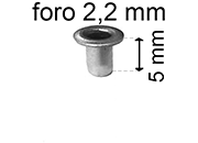 legatoria Occhiello unificato OttoneNICHELATO. altezza 5mm OU NICHELATO per fori diametro 2,2mm. Testa diametro 3,7mm, spessore materiale: 0,25mm eug206