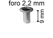 legatoria Occhiello unificato OttoneNICHELATO. altezza 9mm OU NICHELATO per fori diametro 2,2mm. Testa diametro 3,7mm, spessore materiale: 0,25mm eug210