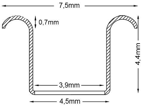 legatoria Occhielli in ottone per occhiellatrice Lebez 101 diametro esterno foro 4,5mm, diametro tutto fuori 7,5mm, altezza prima della ribattitura 4,4mm, spessore rivettabile 3mm. APERTURA A CORDONCINO. Rilega fino a 30 fogli.