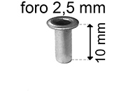 legatoria Occhiello unificato ottoneSTAGNATO, altezza 10mm OU STAGNATO per fori diametro 2,5mm. Testa diametro 4mm, spessore materiale: 0,3mm.