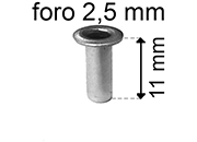 legatoria Occhiello unificato OttoneNICHELATO. altezza 11mm OU NICHELATO per fori diametro 2,5mm. Testa diametro 4mm, spessore materiale: 0,3mm eug226