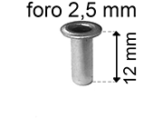 legatoria Occhiello unificato OttoneNICHELATO. altezza 12mm OU NICHELATO per fori diametro 2,5mm. Testa diametro 4mm, spessore materiale: 0,3mm eug227