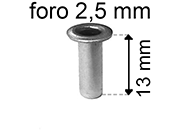 legatoria Occhiello unificato OttoneNICHELATO. altezza 13mm OU NICHELATO per fori diametro 2,5mm. Testa diametro 4mm, spessore materiale: 0,3mm eug228