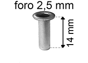 legatoria Occhiello unificato OttoneNICHELATO. altezza 14mm OU NICHELATO per fori diametro 2,5mm. Testa diametro 4mm, spessore materiale: 0,3mm eug229