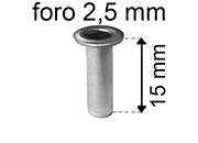 legatoria Occhiello unificato OttoneNICHELATO. altezza 15mm OU NICHELATO per fori diametro 2,5mm. Testa diametro 4mm, spessore materiale: 0,3mm eug230