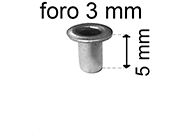 legatoria Occhiello unificato OttoneNICHELATO. altezza 5mm OU NICHELATO per fori diametro 3mm. Testa diametro 5mm, spessore materiale: 0,3mm eug238