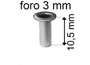 legatoria Occhiello unificato ottoneSTAGNATO, altezza 10,5mm OU STAGNATO per fori diametro 3mm. Testa diametro 5mm, spessore materiale: 0,3mm.