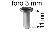 legatoria Occhiello unificato OttoneNICHELATO. altezza 11mm OU NICHELATO per fori diametro 3mm. Testa diametro 5mm, spessore materiale: 0,3mm eug246