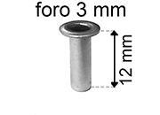 legatoria Occhiello unificato OttoneNICHELATO. altezza 12mm OU NICHELATO per fori diametro 3mm. Testa diametro 5mm, spessore materiale: 0,3mm eug247