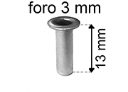 legatoria Occhiello unificato ottoneSTAGNATO, altezza 13mm OU STAGNATO per fori diametro 3mm. Testa diametro 5mm, spessore materiale: 0,3mm.