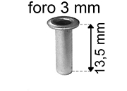 legatoria Occhiello unificato OttoneNICHELATO. altezza 5.5mm OU NICHELATO per fori diametro 3mm. Testa diametro 5mm, spessore materiale: 0,3mm eug249